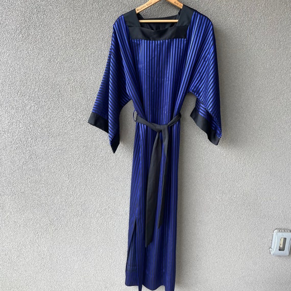 Diamond Tea Gown, Striped Blue Black Dressing Gow… - image 6