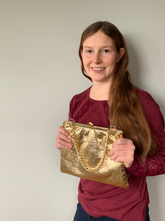 Gold evening purse, vintage handbag, gift for her… - image 6