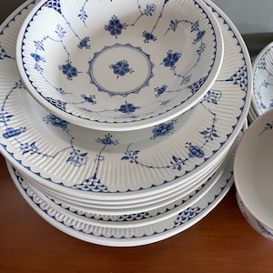Furnivals denmark plates, soup bowls, cups, saucers, dessert plates, cake plates,blue white dinnerware set, gift for her, gift for him, image 9