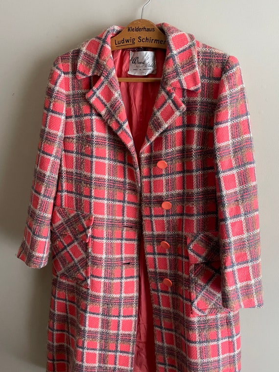 Wool coat, tweed, plaid, size 8, orange, black, w… - image 10