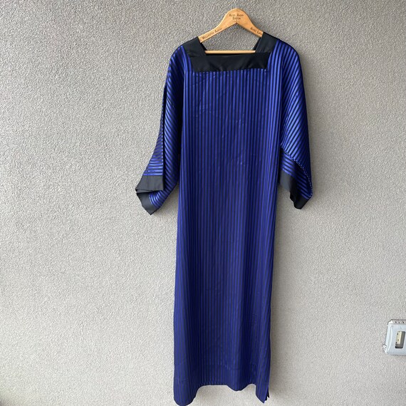 Diamond Tea Gown, Striped Blue Black Dressing Gow… - image 1