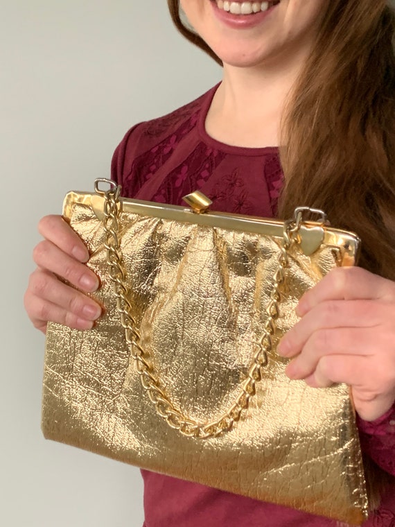 Gold evening purse, vintage handbag, gift for her… - image 1