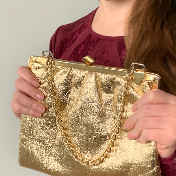 Gold evening purse, vintage handbag, gift for her, retro fashion bags, metallic purse, mad men fashions, Betty Draper style,