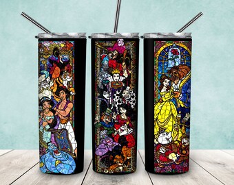 Cartoon Characters Stained Glass 20oz Skinny Tumbler PNG, Cartoon Movies for Straight and Tapered Tumbler PNG, Cartoon Tumbler Wrap PNG