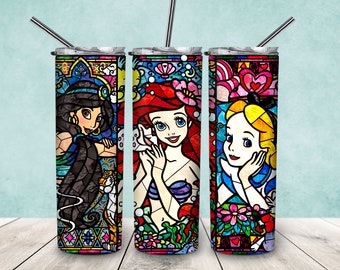 Princess Stained Glass 20oz Skinny Tumbler PNG, Cartoon Movies for Straight and Tapered Tumbler PNG, Cartoon Characters Tumbler Wrap PNG