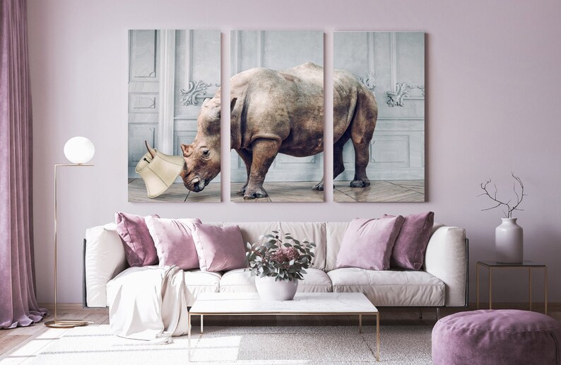 Gift for Teenager Animal Art Rhino Surrealism Original Wall Art Gift for Kids Modish Rhino Abstract Wall Decoration Rhino Multi Piece Art