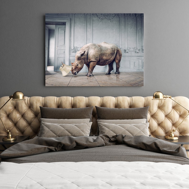 Gift for Teenager Animal Art Rhino Surrealism Original Wall Art Gift for Kids Modish Rhino Abstract Wall Decoration Rhino Multi Piece Art