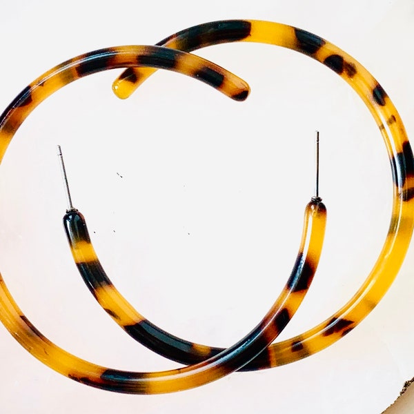 Extra Large Classic Tortoiseshell Resin Statement Hoop Earrings