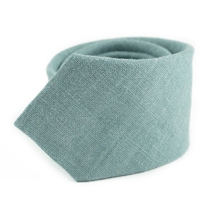 Handmade Mint Gray Linen Necktie | Groomsmen Wedding Tie | Pocket Square Option