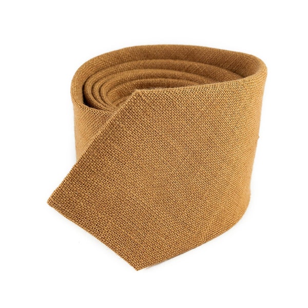 Camel color groomsmen wedding necktie available with matching pocket square / Linen Handmade best men ties as gift for men