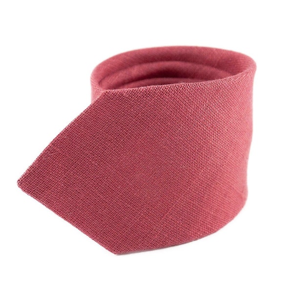 Dark Rose color wedding necktie for groomsmen and groom - Chianti rose linen necktie for man