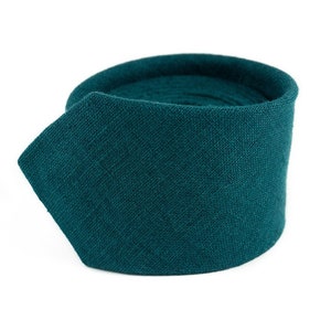 Teal Green Linen Wedding Necktie | Skinny/Standard | Groomsmen Gift