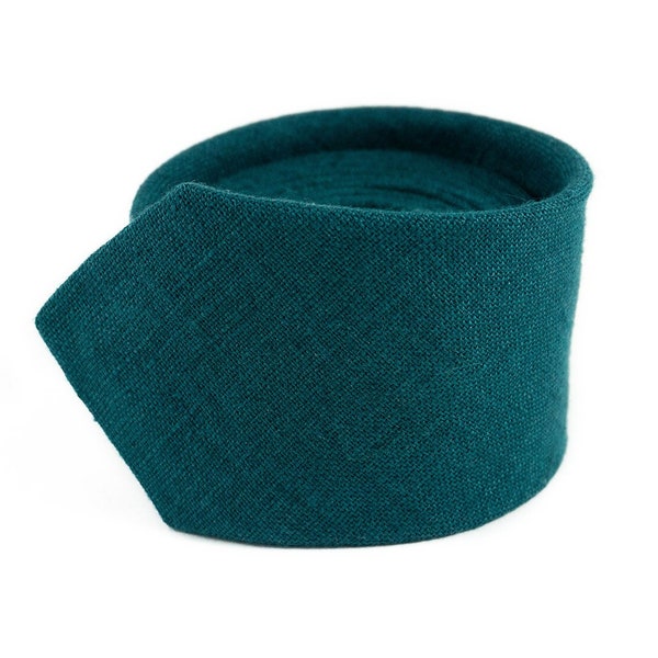 Teal green linen skinny or standard necktie for weddings / Teal green wedding necktie for groomsmen or fathers day gift