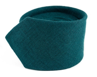Teal Green Linen Wedding Necktie | Skinny/Standard | Groomsmen Gift