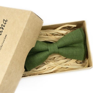 Handmade Olive Green Linen Bow Tie: Wedding Groomsmen & Baby
