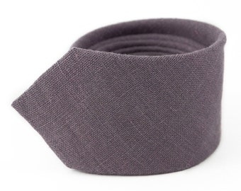 Cravate maigre ou standard pour hommes en lin violet poussiéreux pour les mariages / Cravate de mariage de garçons d'honneur violet poussiéreux ou cadeau d'anniversaire pour le mari