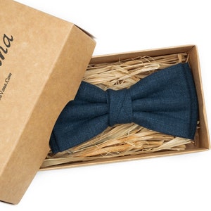 Midnight Blue Linen Bow Tie: Handmade Wedding Groomsmen