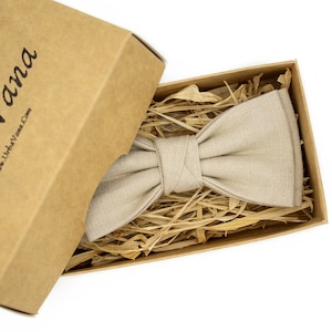 Beige Linen Bow Tie: Wedding Groomsmen, Baby to Adult
