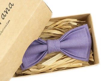 Lavender color linen pre-tied bow ties for men or kids available with matching pocket square - Lilac purple best men tie
