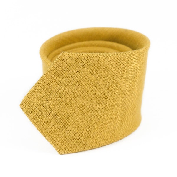 Corbata de boda de lino amarillo mostaza para ideas de regalos para padrinos de boda / Corbata estándar de mostaza amarilla como regalo de aniversario para hombres