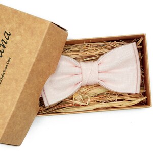 Petal Pink Linen Bow Tie: Handmade Pre-Tied Bowtie for Men & Toddlers