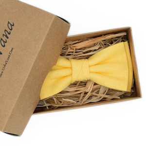 Yellow men&#39;s bow ties for wedding or unique birthday gift for men / Yellow bow ties for men available with matching pocket square