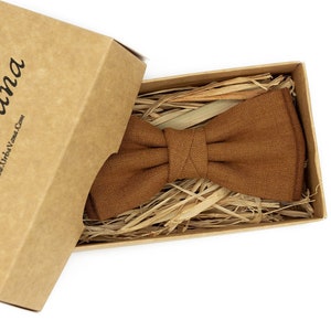 Cinnamon butterfly wedding bow ties and neckties for groomsmen available with matching pocket square