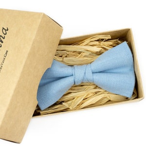 Sky Blue pre-tied wedding bow ties for groomsmen | Sky blue linen wedding neckties and bow ties for men or kids, baby boys