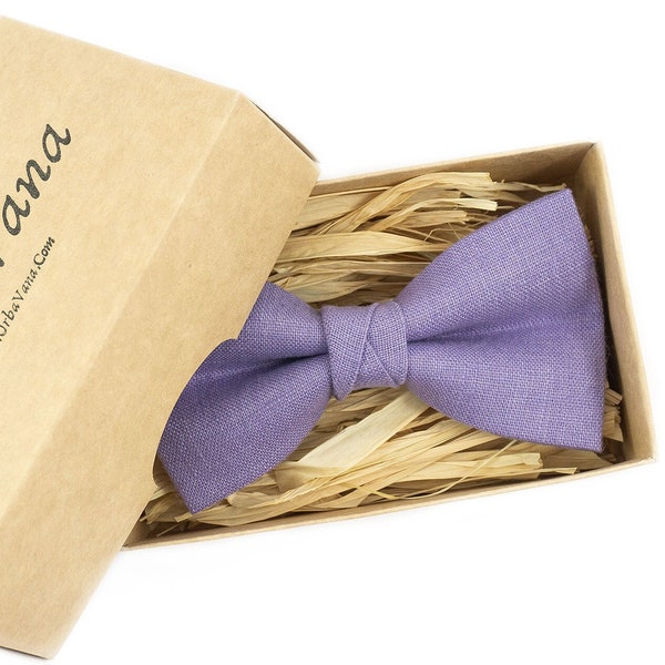 Lavender color linen groomsmen bow tie for weddings / Anniversary or birthday gift for husband boyfriend men