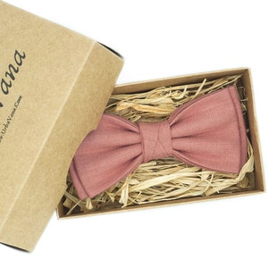 Men&#39;s Dark Dusty Rose Linen Bow Tie: Wedding Necktie