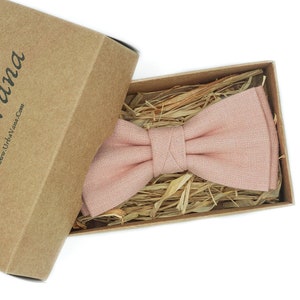 Dusty Pink Linen Bow Tie: Handmade Wedding Groomsmen Bowtie