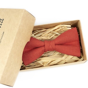 Red Brick Linen Men's Wedding Bow Ties for Groomsmen - Etsy