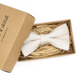 Off White Linen Bow Tie: Pre-Tied Rustic Wedding Groomsmen