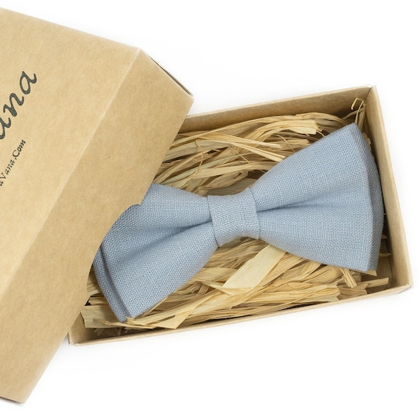 Dusty Blue pre-tied linen groomsmen bow ties for weddings / Dusty Blue bow ties for men and baby boys bow ties for baby shower