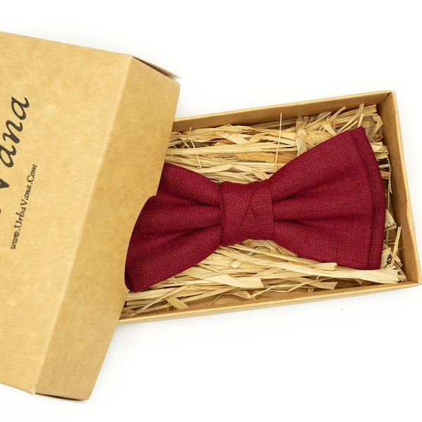 Burgundy Red butterfly wedding bow ties for groomsmen available with matching pocket square or suspender / Cherry red necktie for man