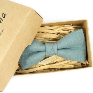 Mint Gray linen groomsmen bow ties for wedding / Mint grey best men wedding ties as groomsmen proposal gift or anniversary gift