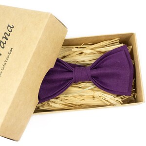 Handmade Purple Linen Bow Tie with Pocket Square - Groomsmen Gift