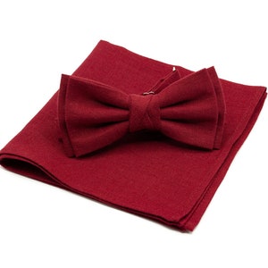 Burgundy Dark Red butterfly bow ties for men and kids with matching pocket square