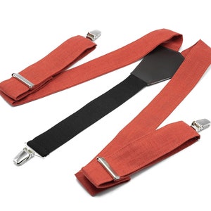 Red Brick Linen Y-back Suspenders: Wedding Groomsmen Braces
