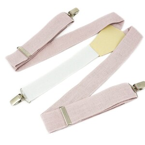 Dusty rose adjustable Y-back linen wedding suspenders for groomsmen and groom / Dusty rose adult and boys suspenders and bow ties