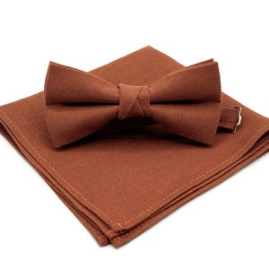 Handmade Terracotta Linen Bow Tie & Pocket Square Set
