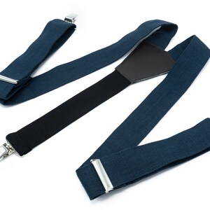 Midnight Blue Linen Y-Back Suspenders: Groomsmen Wedding Attire