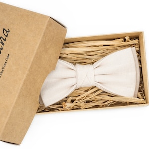 Off White Linen Bow Tie: Handmade Wedding Necktie