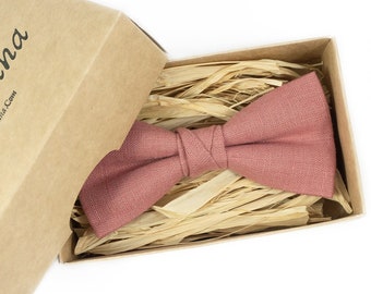 Dark Dusty Rose linen classic bow ties for men | Dark rose neckties and bow ties for kids and baby boys