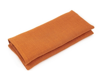 Burnt orange color linen pocket square or handkerchief for men available with matching bow tie or necktie - burnt orange skinny necktie