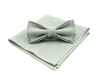 Dusty Light Sage Green Schleife für Herren und Jungen erhältlich mit passenden Einstecktuch, Krawatte oder Hosenträgern