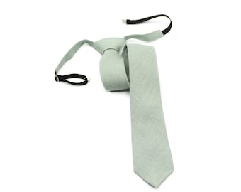 Dusty Sage Green Linen Necktie: Pre-Tied Wedding Groomsmen Tie
