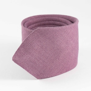 Purple Linen Groomsmen Necktie | Wedding Tie | Pocket Square/Suspenders Options