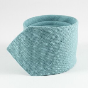 Sea Blue Linen Necktie: Self-Tie or Pre-Tied, Wedding Pocket Square