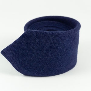 Navy Blue Self-Tied Neckties | Handmade Linen Men&#39;s Gift | Wedding Skinny Ties